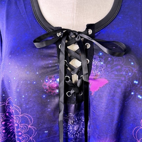 RoseGal Purple Pink Galaxy Butterfly Mandala Lace Up Swing Top Womens Plus Sz 4X - Picture 2 of 12